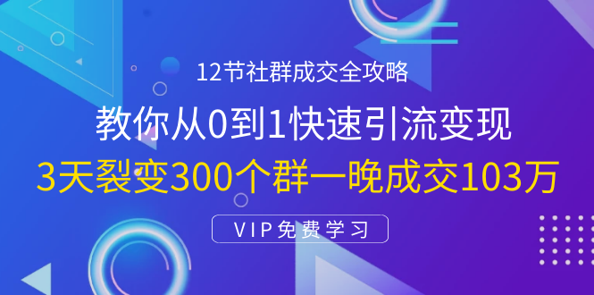 12节社群成交全攻略：从0到1快速引流变现，3天裂变300个群一晚成交103万-千羽资源库