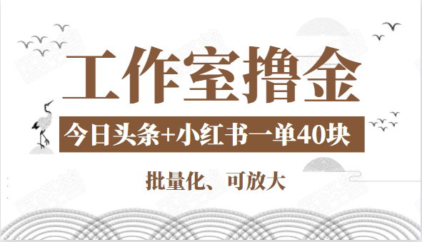 工作室撸金二件套：撸今日头条原创收益+小红书一单利润40块项目-千羽资源库