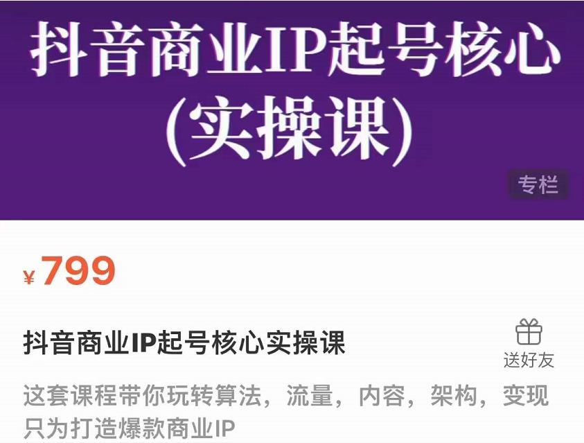 抖音商业IP起号核心实操课，带你玩转算法，流量，内容，架构，变现-千羽资源库