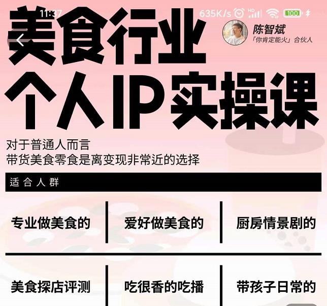 美食行业个人IP实操课，对于普通人而言，带货美食零食是离变现非常近的选择-千羽资源库