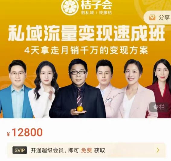 桔子会·私域流量变现速成班，4天拿走月销千万的变现方案 价值12800元-千羽资源库