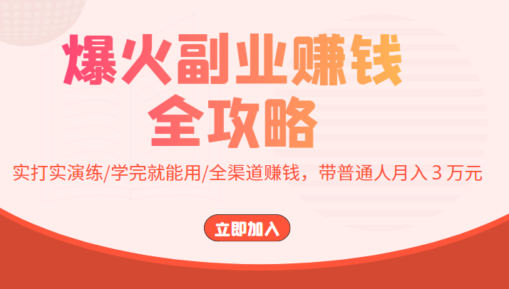 爆火副业赚钱全攻略：实打实演练/学完就能用/全渠道赚钱，带普通人月入３万元-千羽资源库