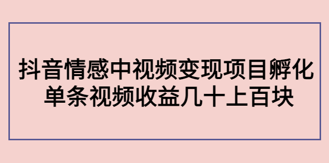 副业孵化营第5期：抖音情感中视频变现项目孵化 单条视频收益几十上百-千羽资源库