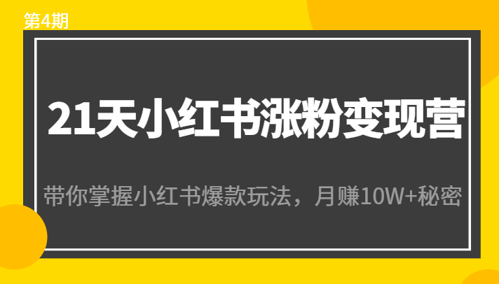 21天小红书涨粉变现营（第4期）：带你掌握小红书爆款玩法，月赚10W+秘密-千羽资源库