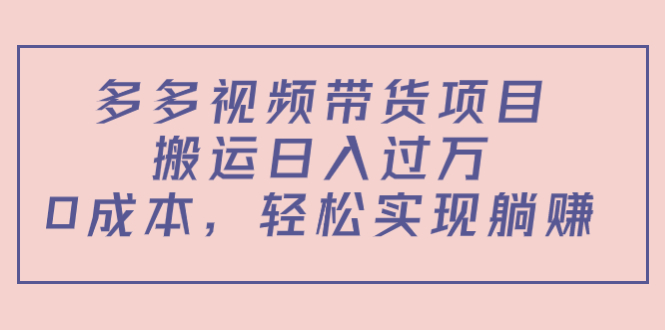 多多视频带货项目，搬运日入过万，0成本，轻松实现躺赚（教程+软件）-千羽资源库
