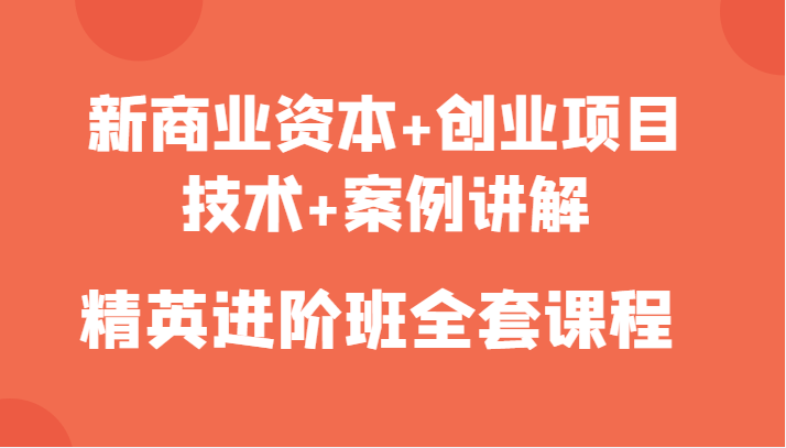 新商业资本+创业项目，技术+案例讲解，精英进阶班全套课程-千羽资源库