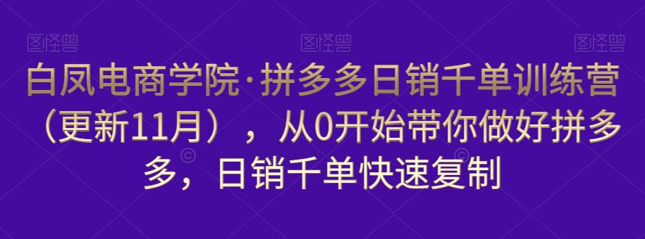 白凤电商学院·拼多多日销千单训练营，从0开始带你做好拼多多，日销千单快速复制（更新知2023年3月）-千羽资源库