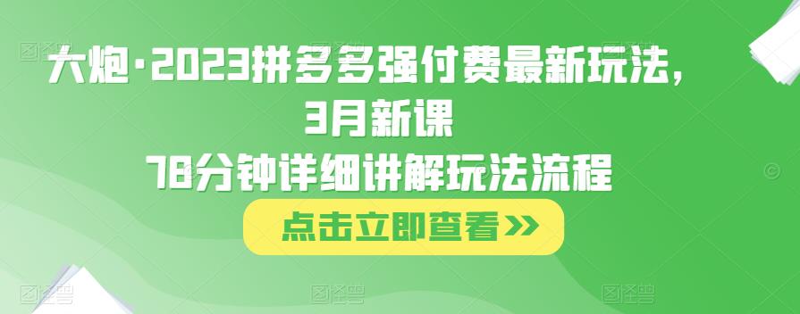 大炮·2023拼多多强付费最新玩法，3月新课​78分钟详细讲解玩法流程-千羽资源库