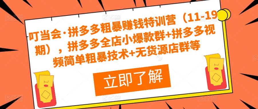 叮当会·拼多多粗暴赚钱特训营（11-19期），拼多多全店小爆款群+拼多多视频简单粗暴技术+无货源店群等-千羽资源库