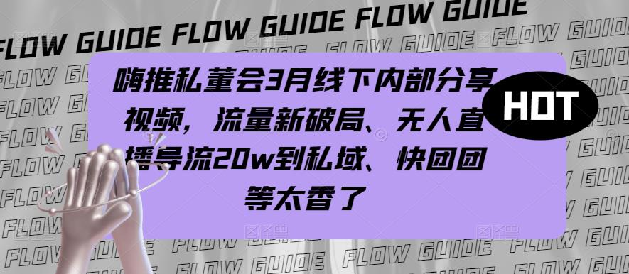 嗨推私董会3月线下内部分享视频，流量新破局、无人直播导流20w到私域、快团团等太香了-千羽资源库