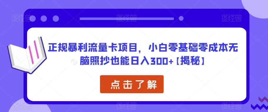 正规暴利流量卡项目，小白零基础零成本无脑照抄也能日入300+【揭秘】-千羽资源库