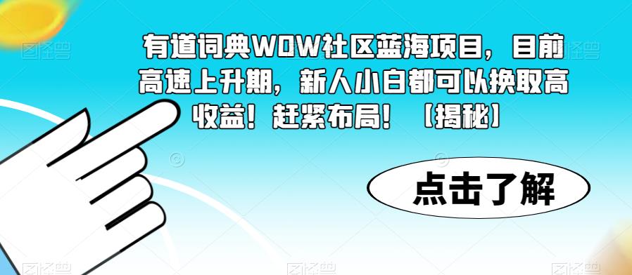 有道词典WOW社区蓝海项目，目前高速上升期，新人小白都可以换取高收益！赶紧布局！【揭秘】-千羽资源库