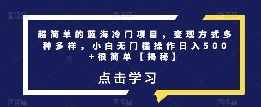 超简单的蓝海冷门项目，变现方式多种多样，小白无门槛操作日入500+很简单【揭秘】-千羽资源库