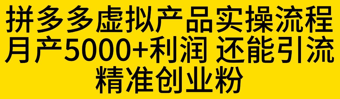 拼多多虚拟产品实操流程，月产5000+利润，还能引流精准创业粉【揭秘】-千羽资源库