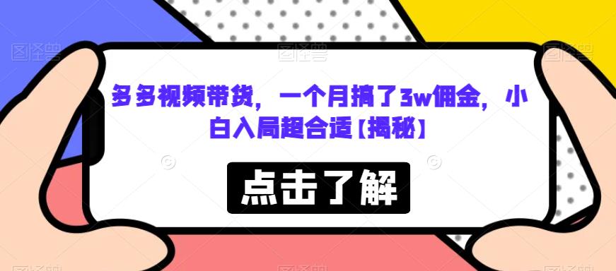 多多视频带货，一个月搞了3w佣金，小白入局超合适【揭秘】-千羽资源库