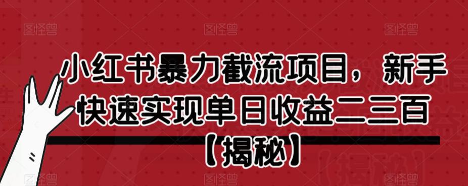 小红书暴力截流项目，新手快速实现单日收益二三百【仅揭秘】-千羽资源库