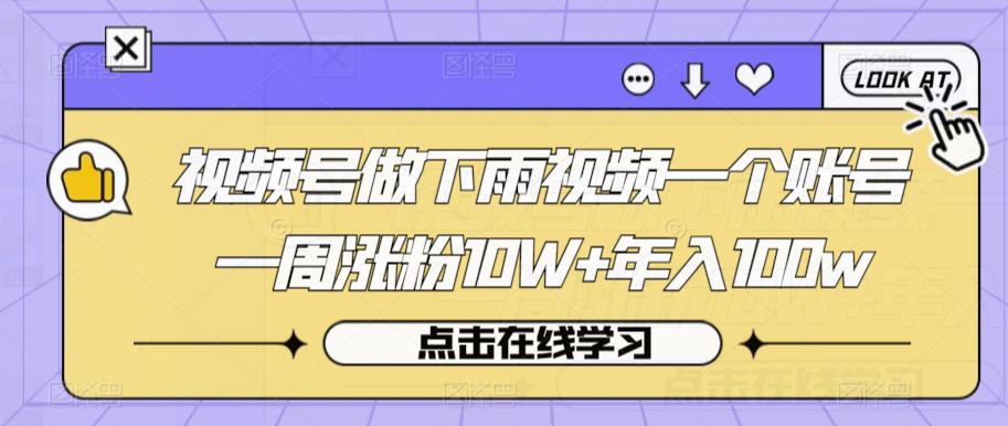 视频号做下雨视频一个账号一周涨粉10W+年入100w【揭秘】-千羽资源库