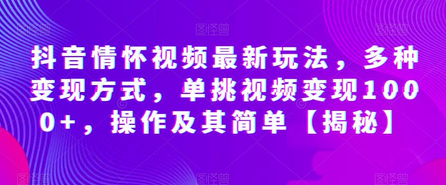 抖音情怀视频最新玩法，多种变现方式，单挑视频变现1000+，操作及其简单【揭秘】-千羽资源库