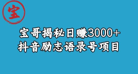 宝哥揭秘日赚3000+抖音励志语录号短视频变现项目-千羽资源库