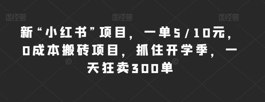 新“小红书”项目，一单5/10元，0成本搬砖项目，抓住开学季，一天狂卖300单【揭秘】-千羽资源库