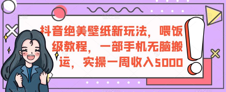 抖音绝美壁纸新玩法，喂饭级教程，一部手机无脑搬运，实操一周收入5000【揭秘】-千羽资源库