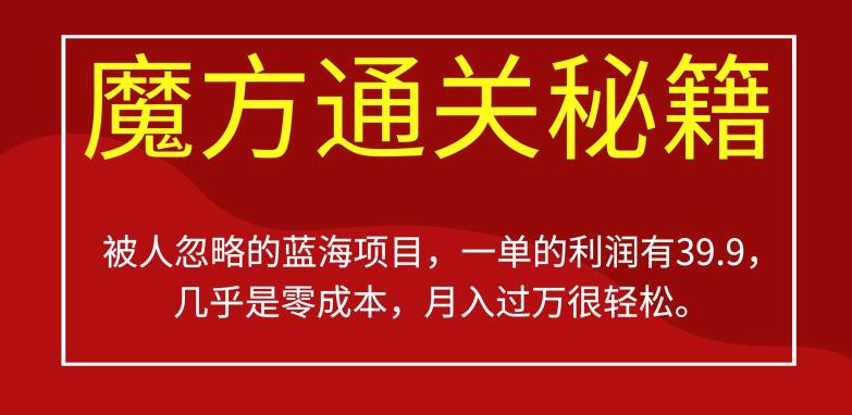 被人忽略的蓝海项目，魔方通关秘籍，一单的利润有39.9，几乎是零成本，月入过万很轻松【揭秘】-千羽资源库