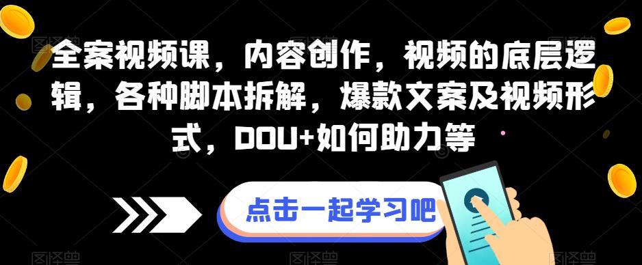 全案视频课，内容创作，视频的底层逻辑，各种脚本拆解，爆款文案及视频形式，DOU+如何助力等-千羽资源库