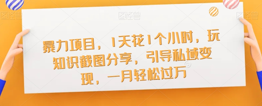 暴力项目，1天花1个小时，玩知识截图分享，引导私域变现，一月轻松过万【截图】-千羽资源库