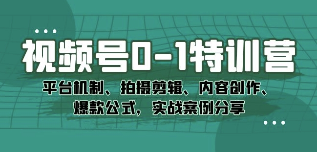 视频号0-1特训营：平台机制、拍摄剪辑、内容创作、爆款公式，实战案例分享-千羽资源库