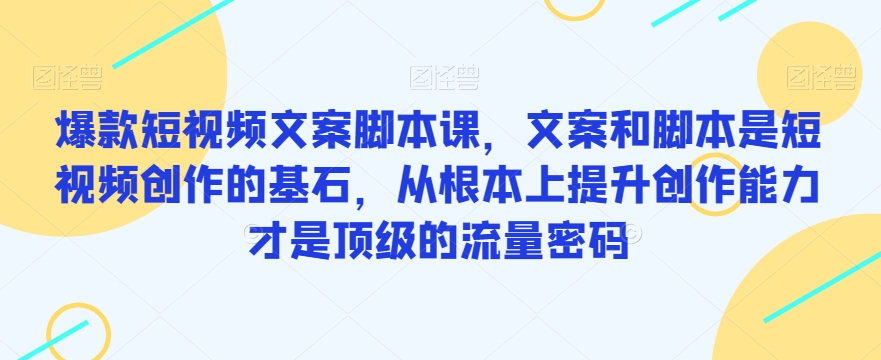 爆款短视频文案脚本课，文案和脚本是短视频创作的基石，从根本上提升创作能力才是顶级的流量密码-千羽资源库