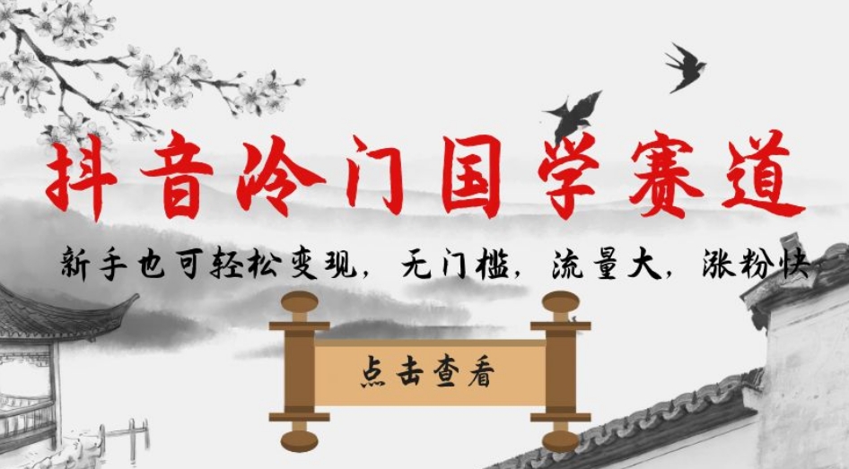 抖音冷门国学赛道，新手也可轻松变现，无门槛，流量大，涨粉快-千羽资源库