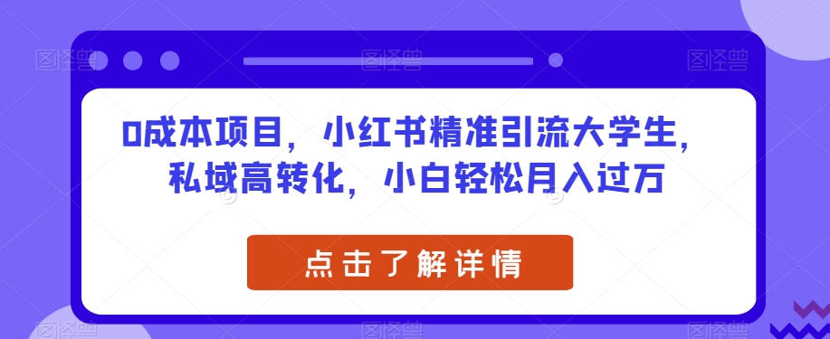 0成本项目，小红书精准引流大学生，私域高转化，小白轻松月入过万【揭秘】-千羽资源库