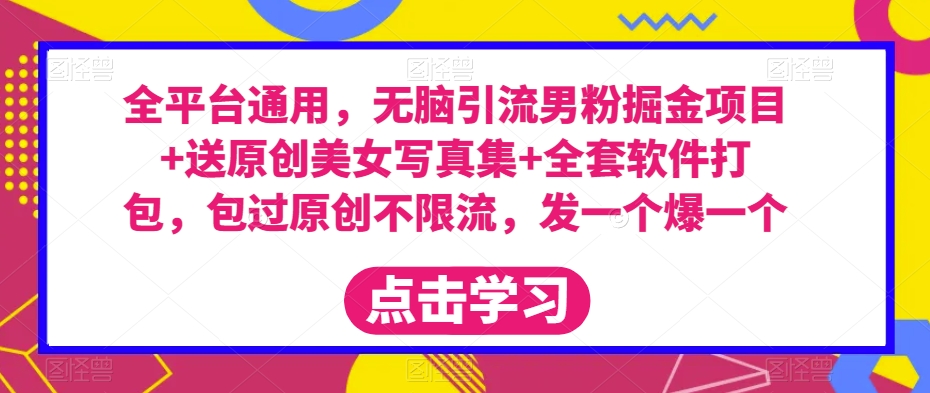 全平台通用，无脑引流男粉掘金项目+送原创美女写真集+全套软件打包，包过原创不限流，发一个爆一个【揭秘】-千羽资源库
