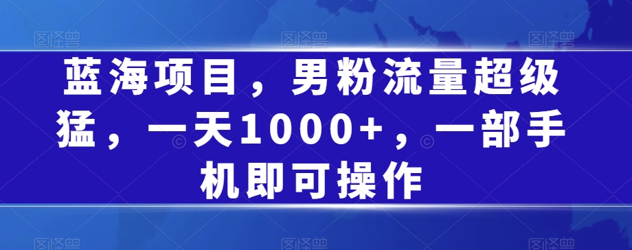 蓝海项目，男粉流量超级猛，一天1000+，一部手机即可操作【揭秘】-千羽资源库