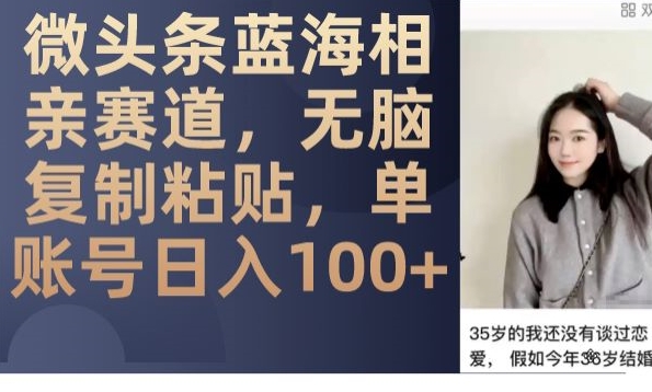 微头条蓝海相亲赛道，无脑复制粘贴，单账号日入100+-千羽资源库