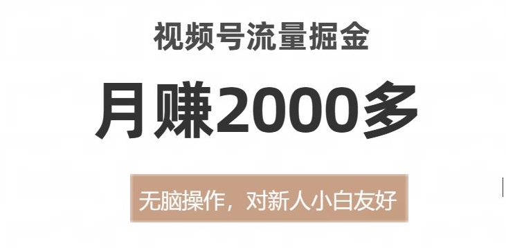 视频号流量掘金，无脑操作，对新人小白友好，月赚2000多【揭秘】-千羽资源库