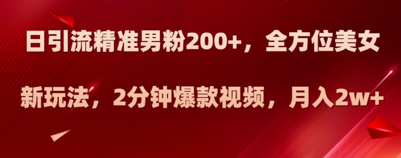 日引流精准男粉200+，全方位美女新玩法，2分钟爆款视频，月入2w+【揭秘】-千羽资源库