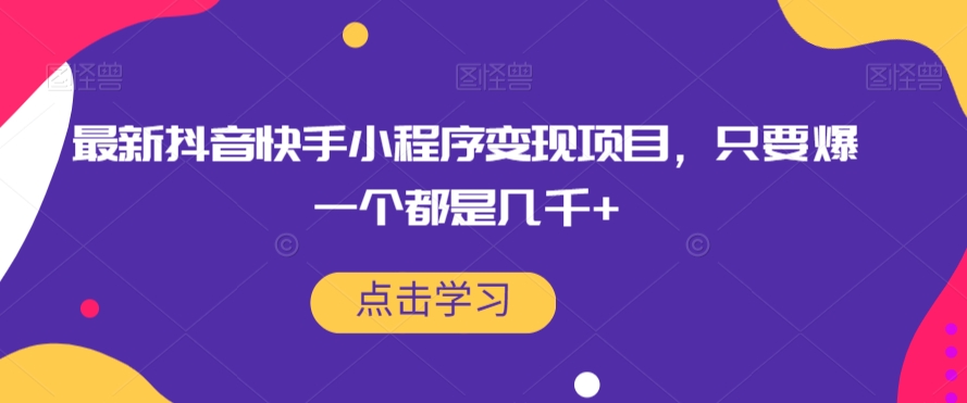 最新抖音快手小程序变现项目，只要爆一个都是几千+-千羽资源库