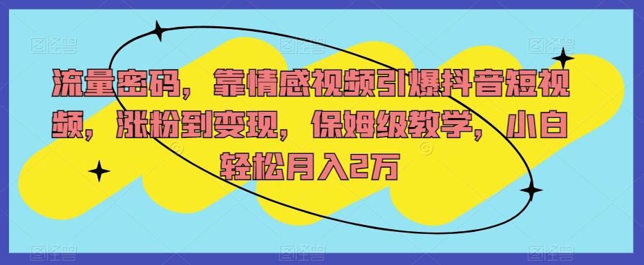 流量密码，靠情感视频引爆抖音短视频，涨粉到变现，保姆级教学，小白轻松月入2万【揭秘】-千羽资源库