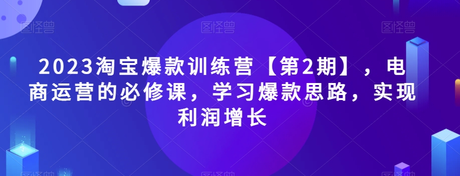 2023淘宝爆款训练营【第2期】，电商运营的必修课，学习爆款思路，实现利润增长-千羽资源库