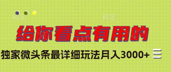 独家微头条最详细玩法，月入3000+【揭秘】-千羽资源库