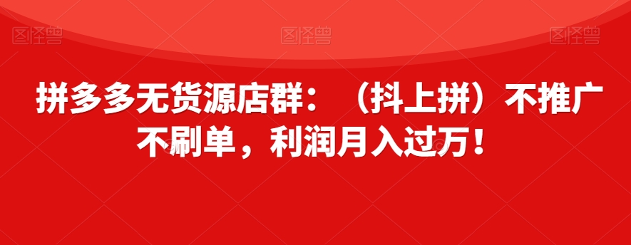 拼多多无货源店群：（抖上拼）不推广不刷单，利润月入过万！【揭秘】-千羽资源库