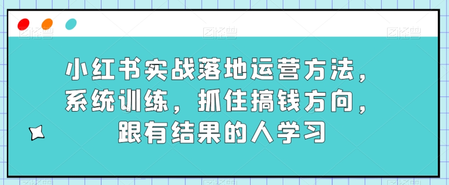小红书实战落地运营方法，系统训练，抓住搞钱方向，跟有结果的人学习-千羽资源库