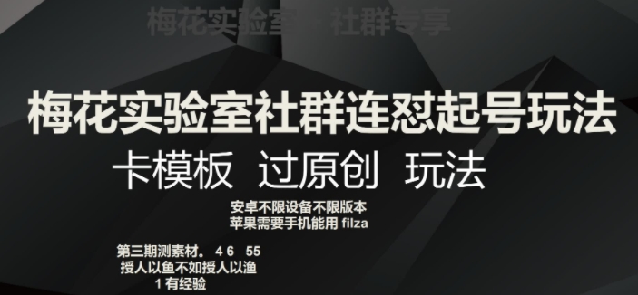 梅花实验室社群连怼起号玩法，卡模板过原创玩法【揭秘】-千羽资源库