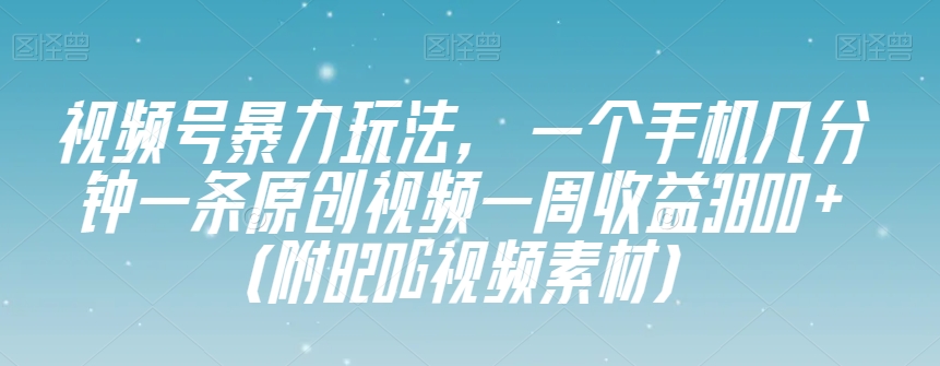 视频号暴力玩法，一个手机几分钟一条原创视频一周收益3800+（附820G视频素材）-千羽资源库