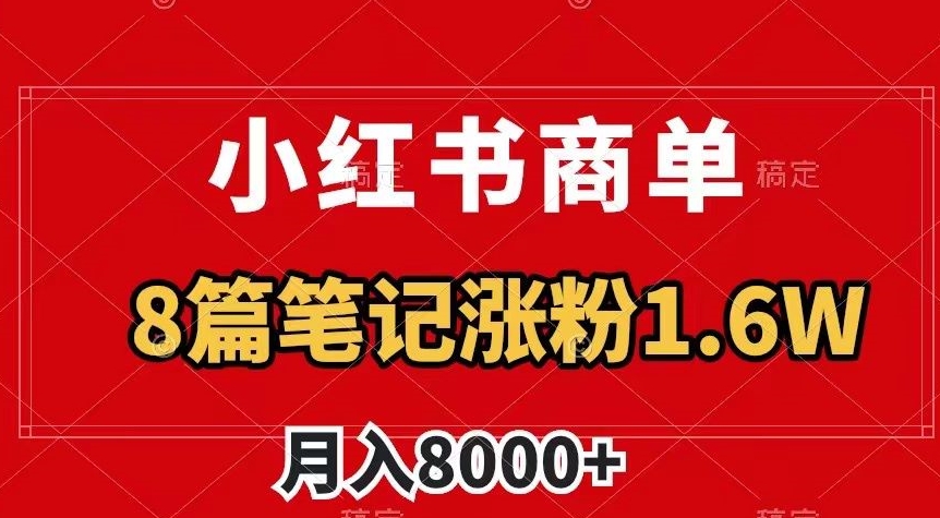 小红书商单最新玩法，8篇笔记涨粉1.6w，作品制作简单，月入8000+【揭秘】-千羽资源库