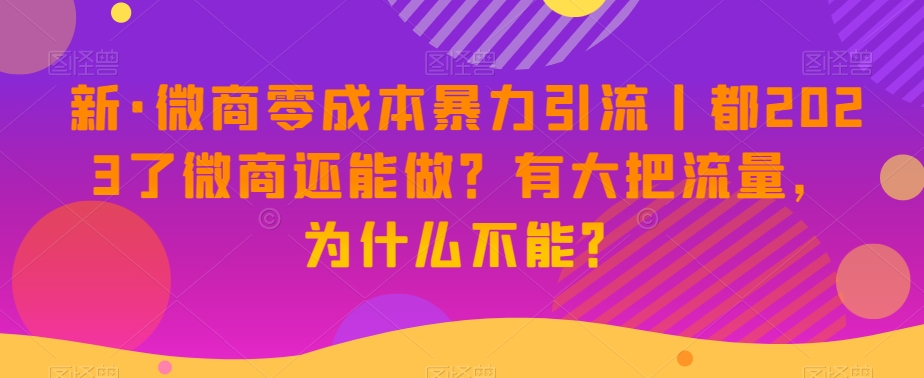 新·微商零成本暴力引流丨都2023了微商还能做？有大把流量，为什么不能？-千羽资源库