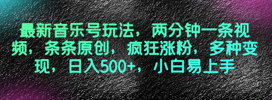 最新音乐号玩法，两分钟一条视频，条条原创，疯狂涨粉，多种变现，日入500+，小白易上手【揭秘】-千羽资源库