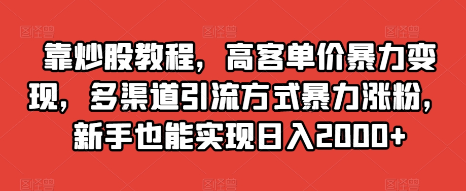 靠炒股教程，高客单价暴力变现，多渠道引流方式暴力涨粉，新手也能实现日入2000+【揭秘】-千羽资源库