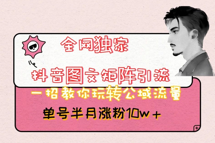 全网独家抖音图文矩阵引流，一招教你玩转公域流量，单号半月涨粉10w+【揭秘】-千羽资源库